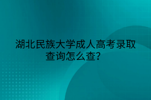 湖北民族大学成人高考录取查询怎么查？